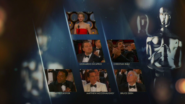 Entonces Jennifer Lawrence anuncia que el premio para el Mejor Actor es para Matthew McConaughey, por su papel en Dallas Buyer's Club .