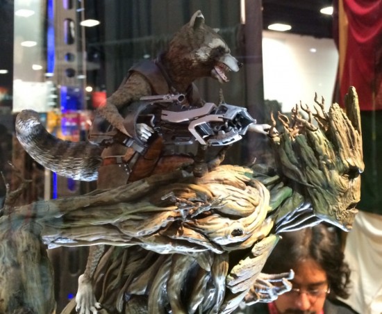 Guardians of the Galaxy Groot and Rocket Raccoon statue prototype on display at Gentle Giant 