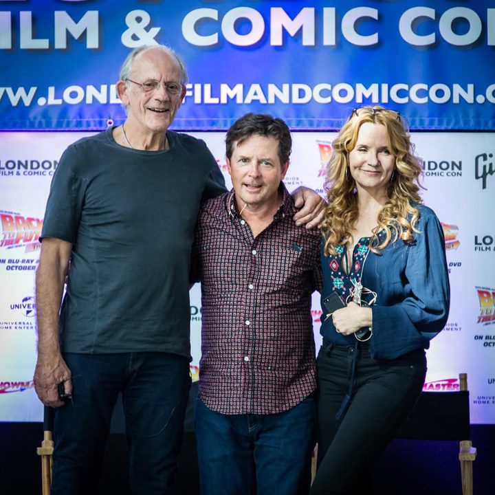 Christopher Lloyd, Michael J. Fox y Lea Thompson en Londres